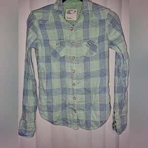 American Eagle Outfitters Mint and Sky Plaid Shirt